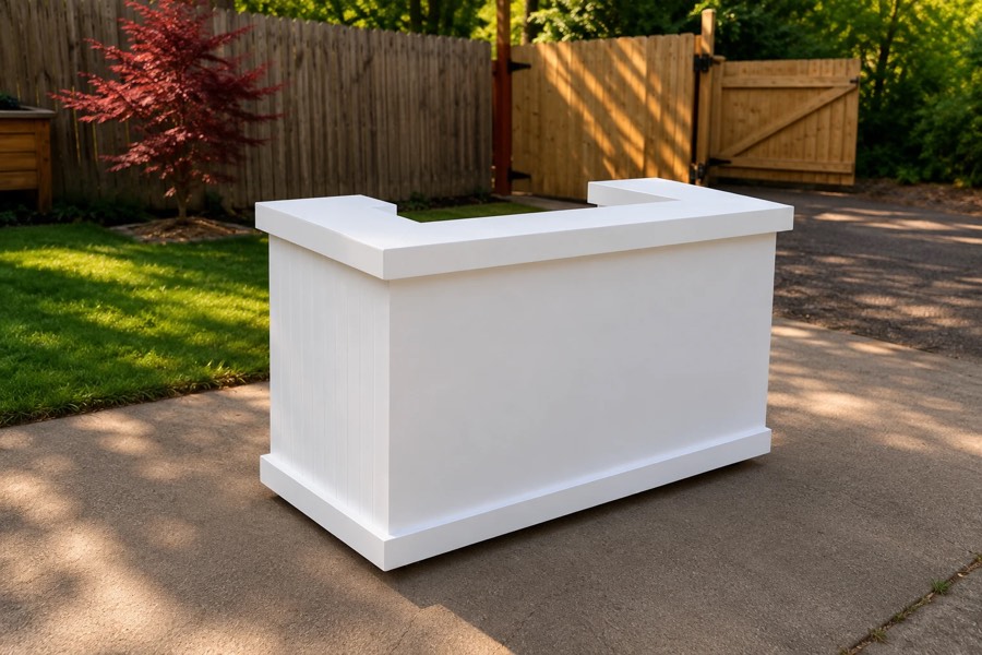 Boa Bar Portable White Bar — U-shaped white bar set up outdoors